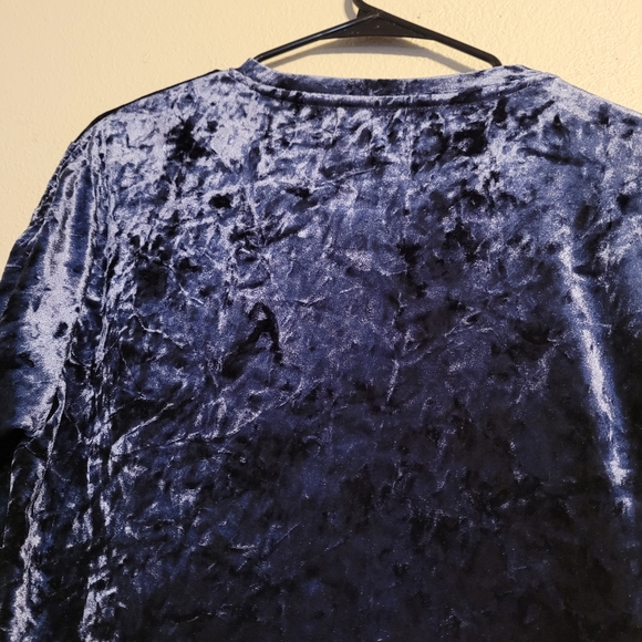 Mello Day Crushed Velvet Blue Ruched Sleeve Top - Picture 7 of 8